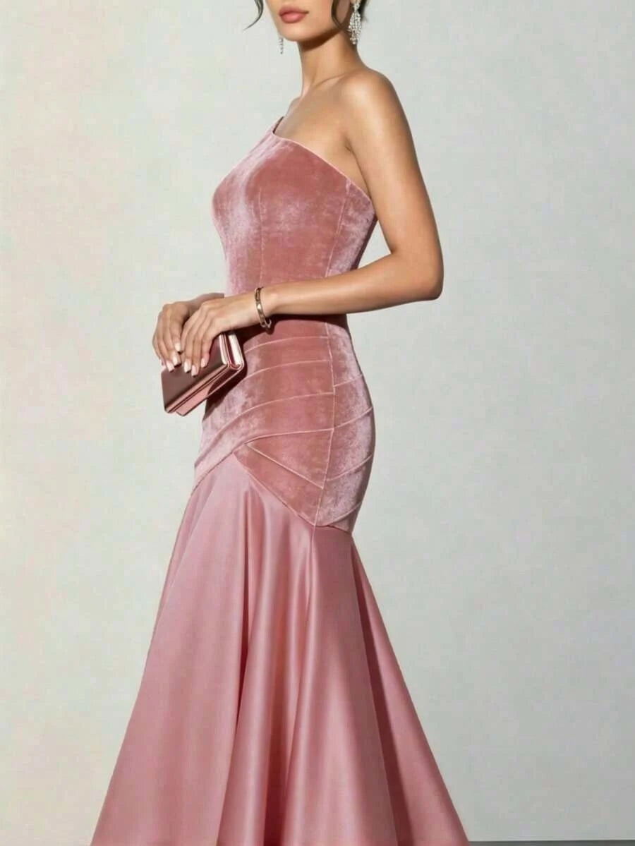 Chic Mermaid One-Shoulder Ruched Dusty Rose Floor-Length Prom Dress For Women