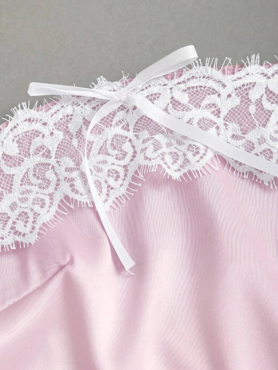 Chic Sheath Strapless Lace Trim Bow Satin Pink Mini Homecoming Dress Custom