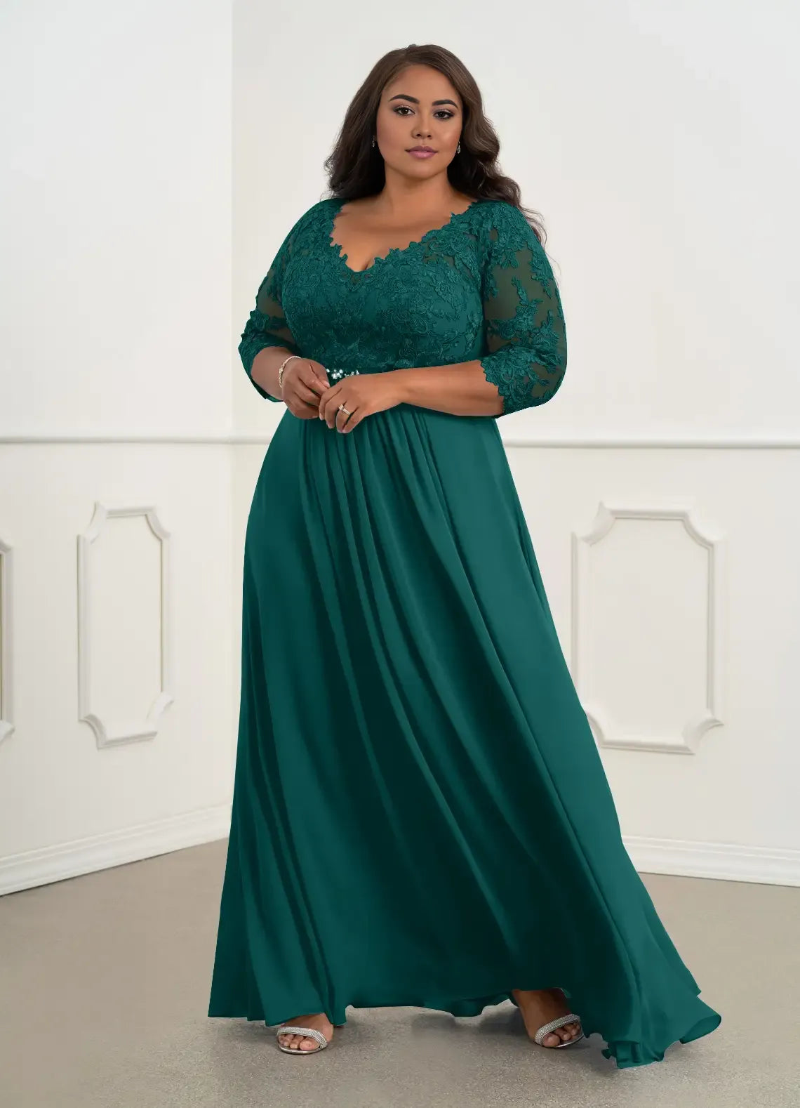 Robe Weitese en mousseline de soie à col en V, coupe trapèze, robe de soirée classique à manches trois-quarts, grande taille, pour mère de la mariée 