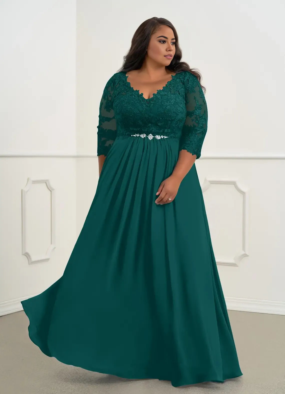 Robe Weitese en mousseline de soie à col en V, coupe trapèze, robe de soirée classique à manches trois-quarts, grande taille, pour mère de la mariée 