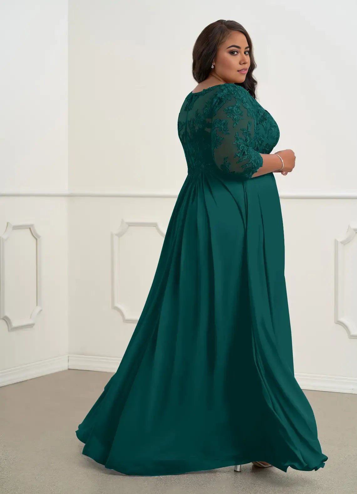 Robe Weitese en mousseline de soie à col en V, coupe trapèze, robe de soirée classique à manches trois-quarts, grande taille, pour mère de la mariée 