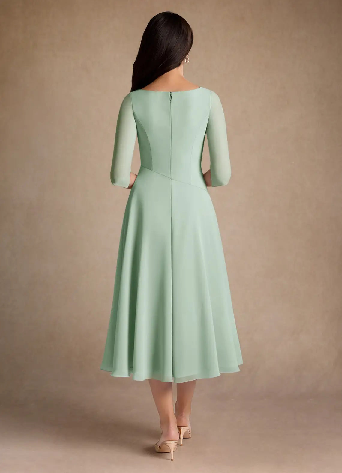 Weitese Dress Pleated Chiffon A-Line Mother Of The Bride Evening Dress Minimalist Three-Quarter Sleeve Mother Of The Groom Dresses