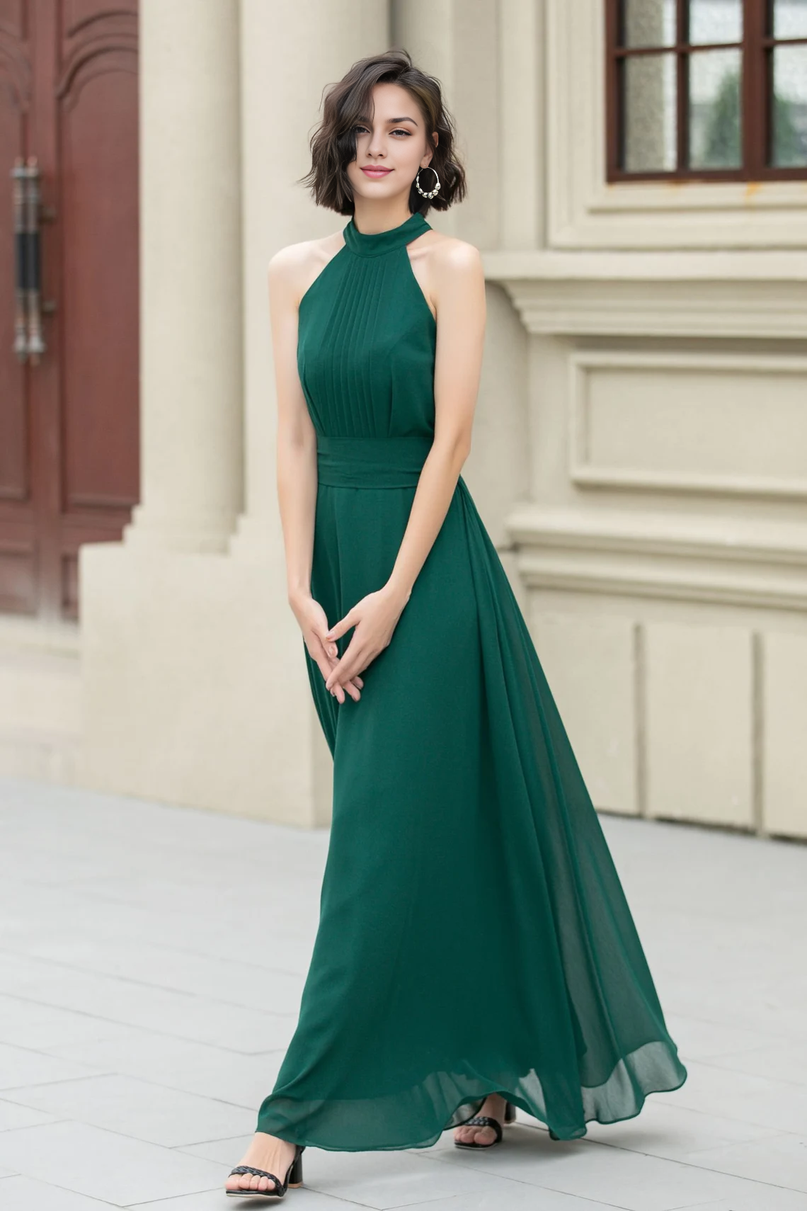 Chiffon Dress Boho Wedding Dress Sleeveless Wedding Guest Dress Bridesmaid Chiffon Dress Elegant Pleated Chiffon Dress Prom Dress