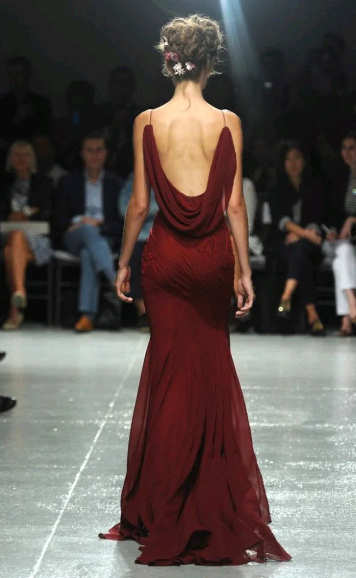 Weitese Formal Wear Dresses Burgundy Mermaid Chiffon Lace Prom Dress Backless Formal Gown Prom Dress Shops