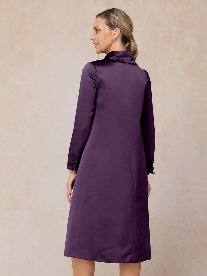 Classic 2 Pieces Scoop-neck Long Sleeves Satin Knee-Length Mother of the Bride Dress