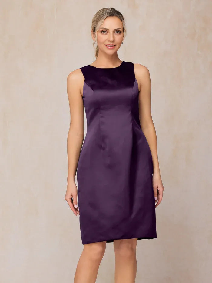 Classic 2 Pieces Scoop-neck Long Sleeves Satin Knee-Length Mother of the Bride Dress