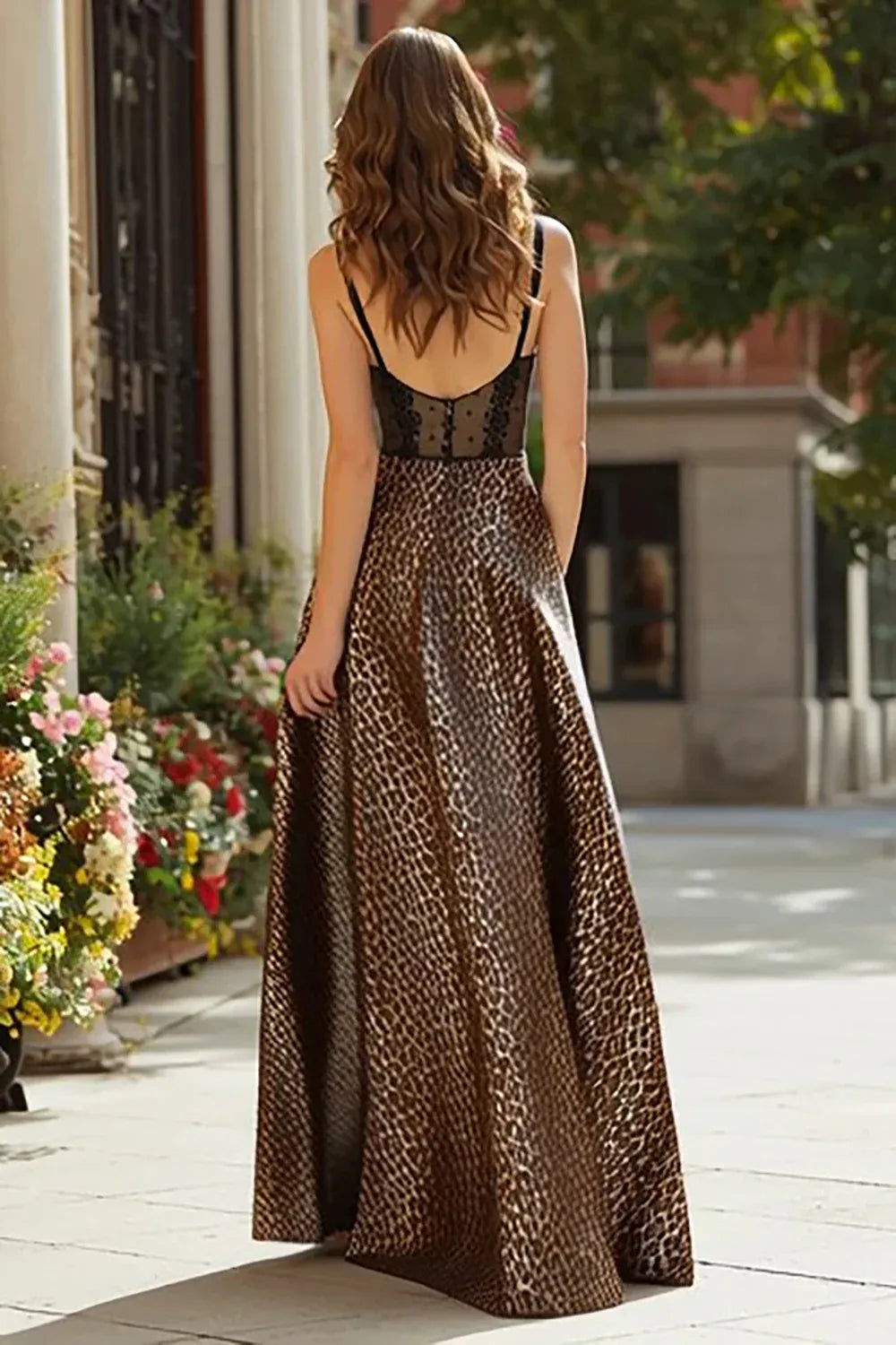 Classic A-Line Corset Sleeveless Leopard Print Floor-Length Prom Dress