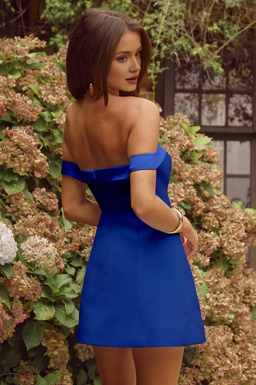 Classic A-Line/Princess Off the shoulder Neck Sleeveless Open Back Short-Mini Homecoming Dress