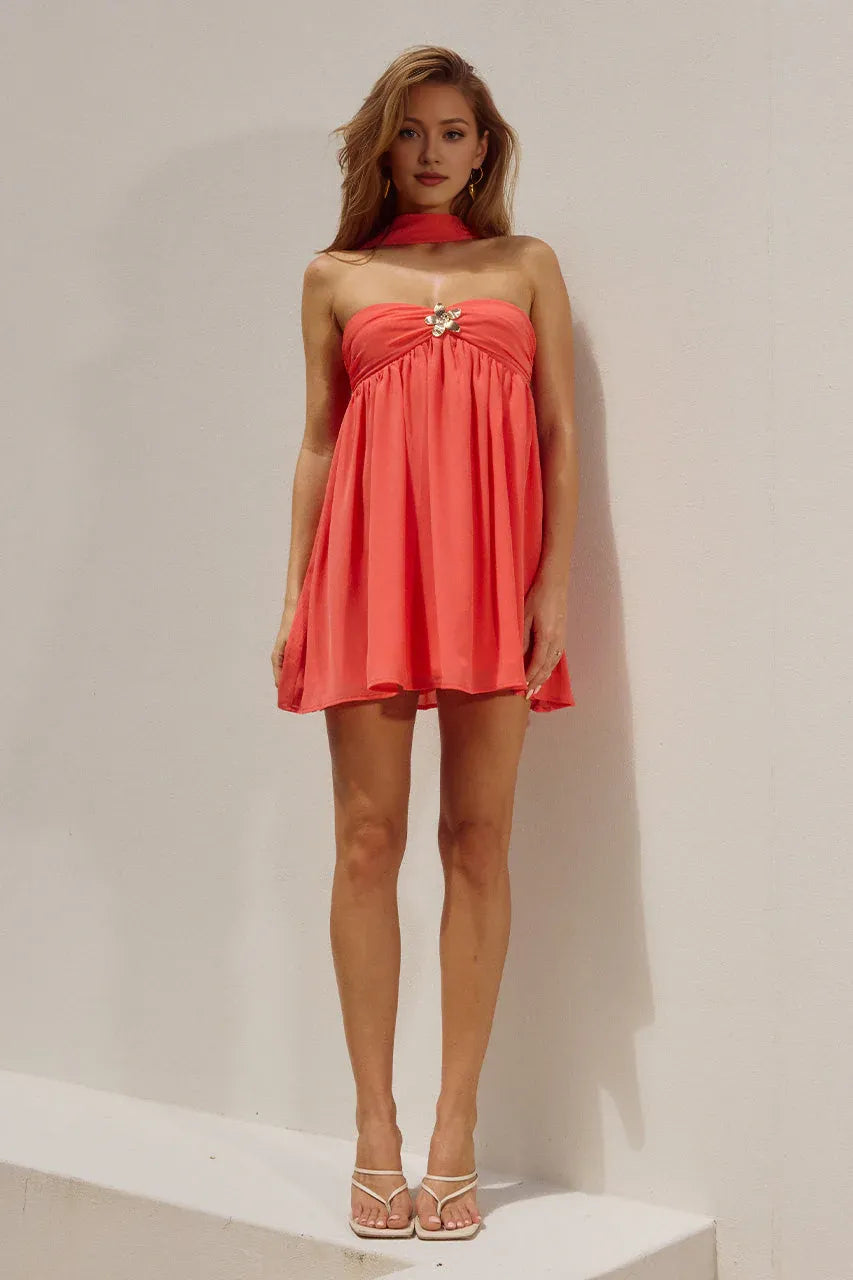 Classic A-Line/Princess Reverse Halter Neck Sleeveless Zipper Up Short-Mini Homecoming Dress