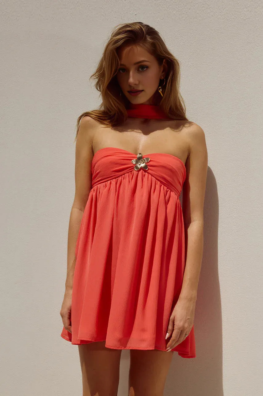 Classic A-Line/Princess Reverse Halter Neck Sleeveless Zipper Up Short-Mini Homecoming Dress