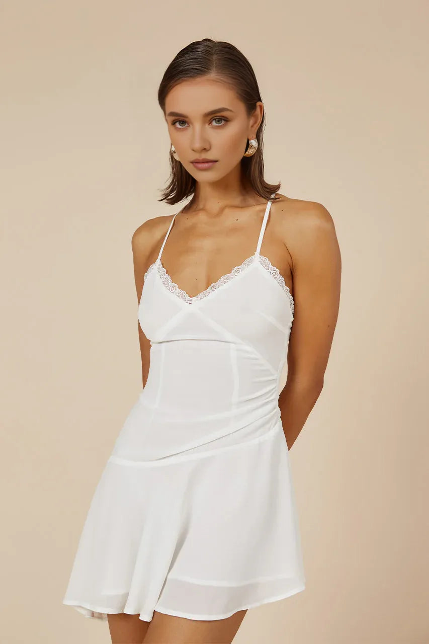Classic A-Line/Princess Spaghetti Straps Sleeveless Crisscross Back Short-Mini Homecoming Dress