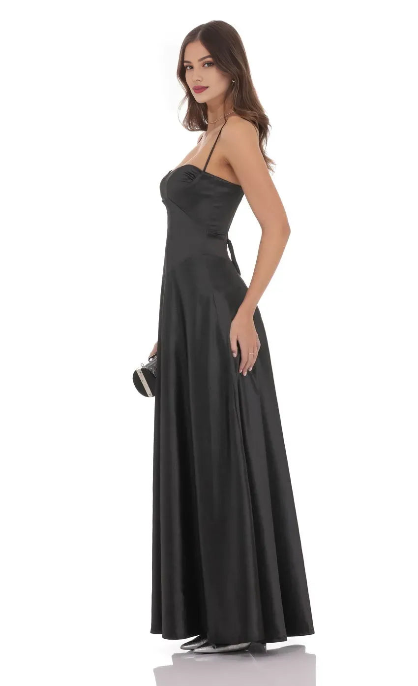 Classic A-Line/Princess Square Neck Sleeveless Backless Floor-Length Prom Dress