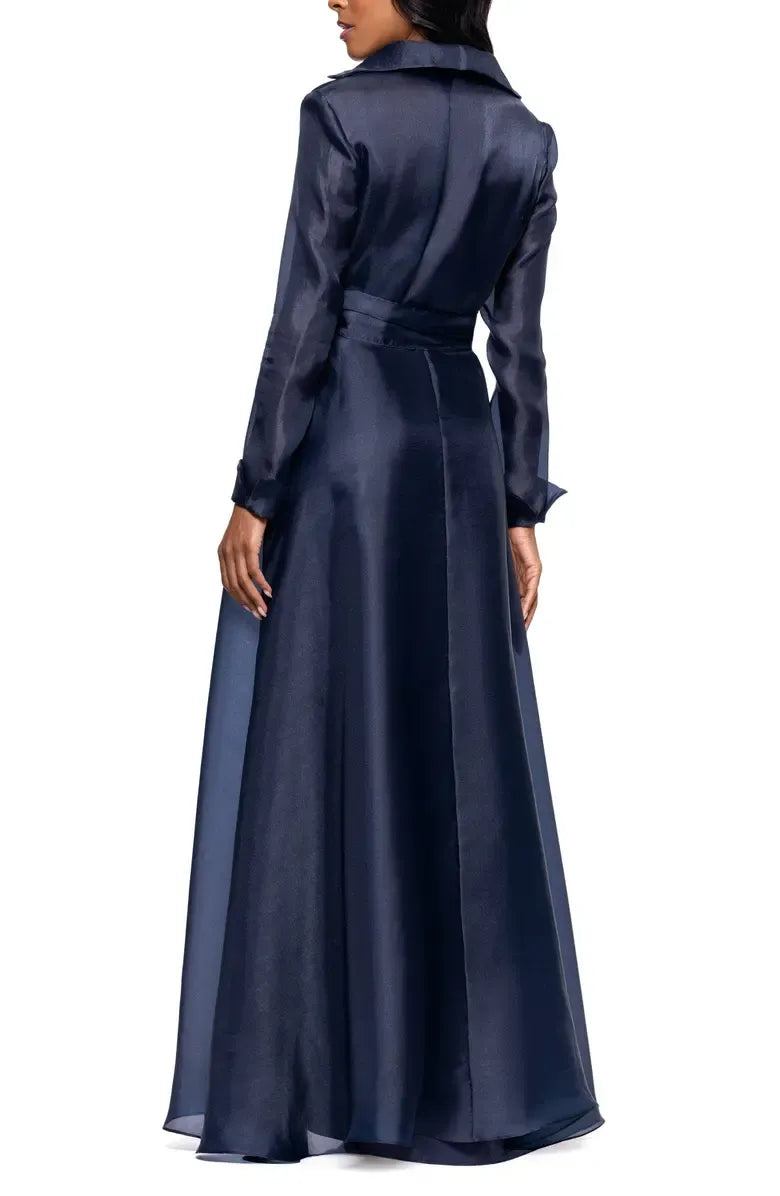 Classic A-Line Shirt Collared Long Sleeve Full Coverage Back Floor-Length Prom Dress