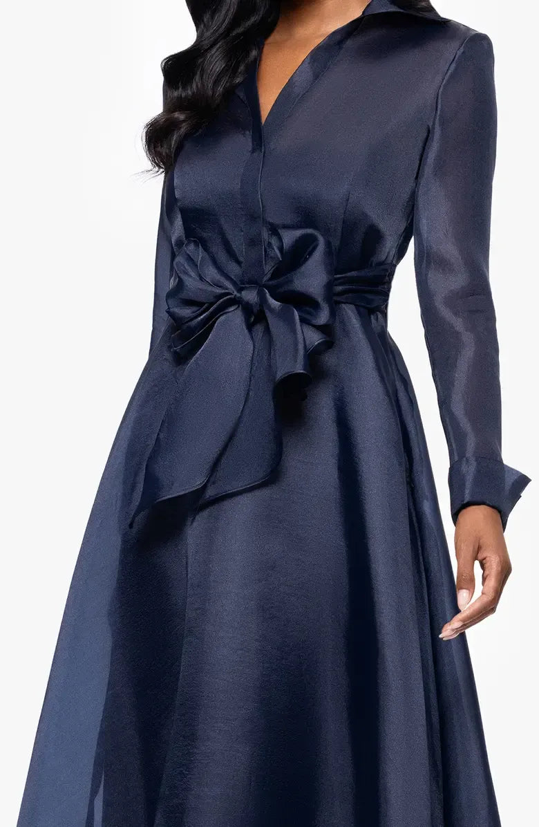 Classic A-Line Shirt Collared Long Sleeve Full Coverage Back Floor-Length Prom Dress