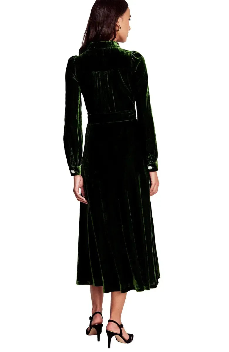 Classic A-Line Shirt Collared Long Sleeve Velvet Ankle-Length Prom Dress