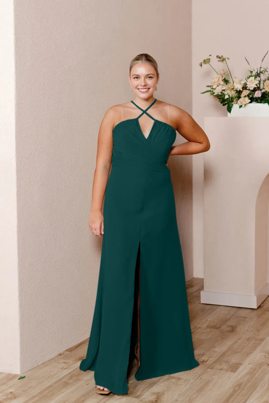 Classic A-Line Spaghetti Straps Sleeveless Chiffon Floor-Length Plus Size Prom Dress