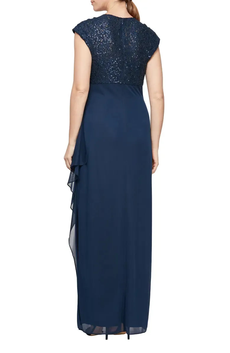 Classic A-Line V Neck Cap Sleeve Sequin Floor-Length Mother of the Bride Dress