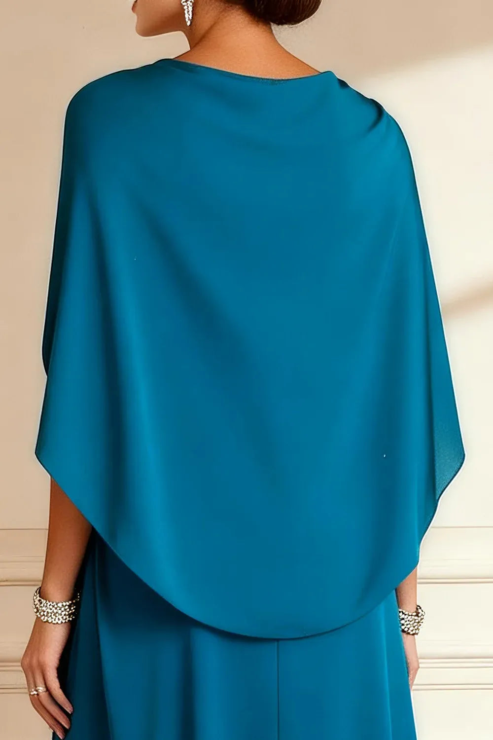 Classic Bodycon V Neck Cape Chiffon Appliques Floor-Length Mother of the Bride Dress