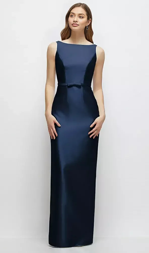 Classic Column Bateau Neck Sleeveless V Back Floor-Length Mother of the Bride Dress