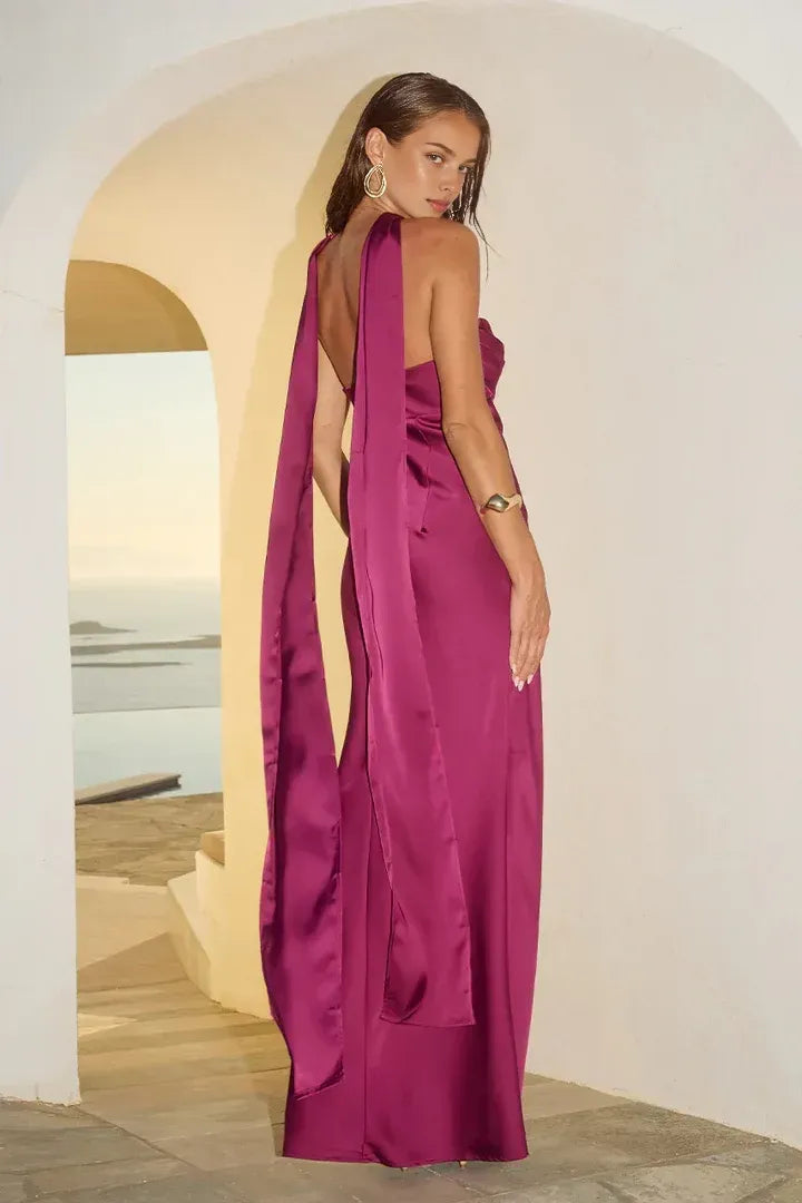 Classic Fitted Strapless Sleeveless Satin Floor-Length Prom Dress