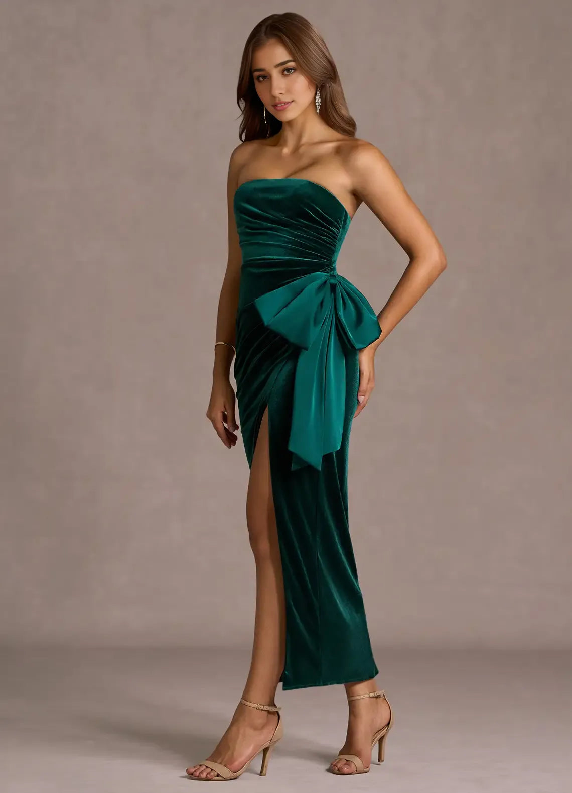 Classic Mermaid Strapless Sleeveless Backless Ankle-Length Evening Dress