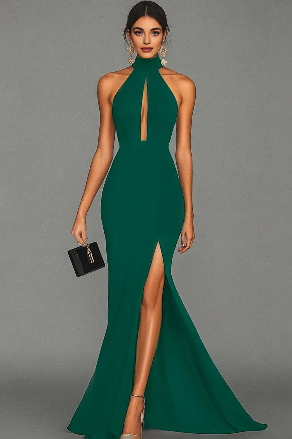 Classic Mermaid/Trumpet Halter Neck Sleeveless Satin Sweep/Brush Train Evening Dress