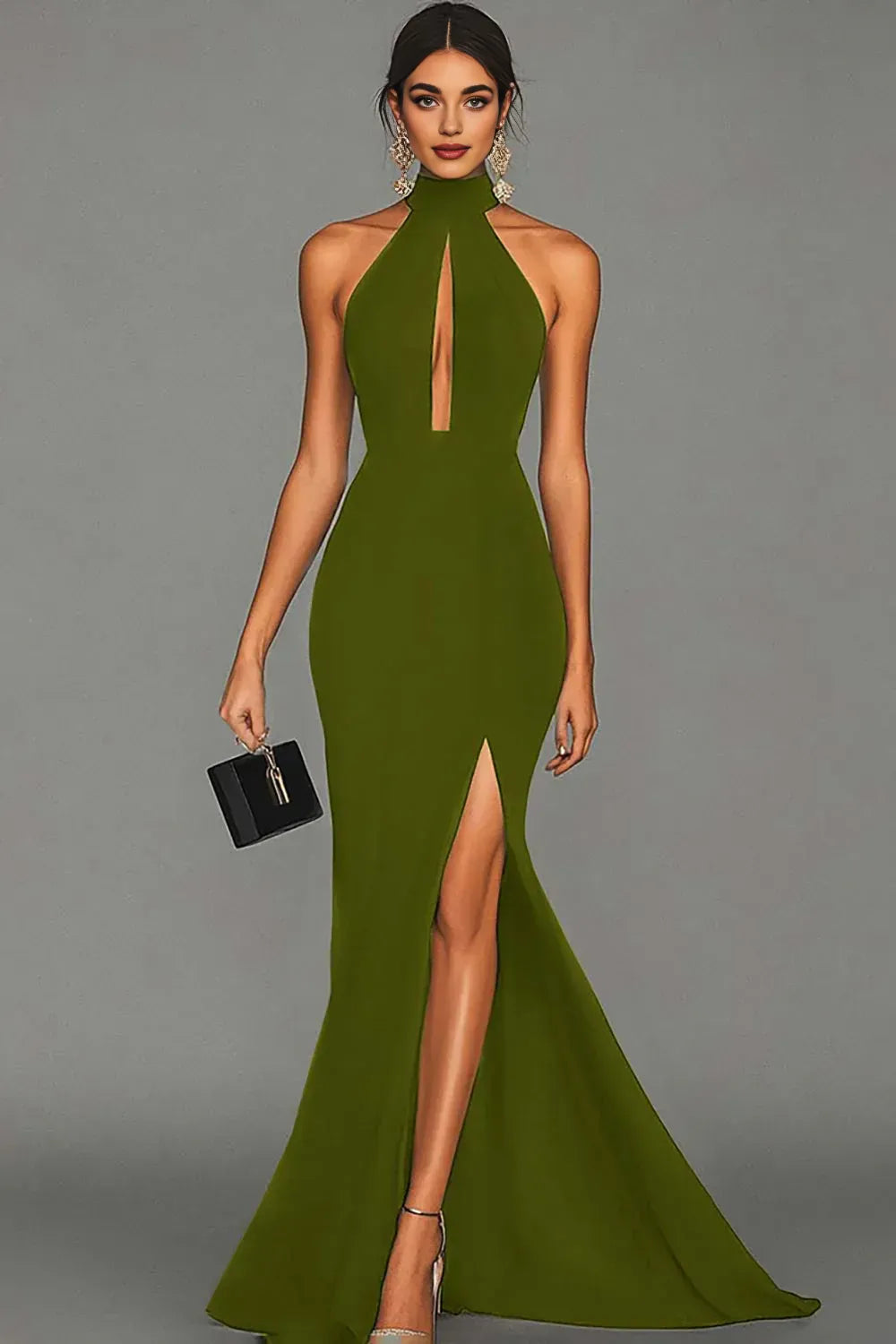 Classic Mermaid/Trumpet Halter Neck Sleeveless Satin Sweep/Brush Train Evening Dress