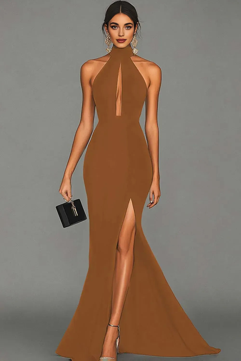 Classic Mermaid/Trumpet Halter Neck Sleeveless Satin Sweep/Brush Train Evening Dress