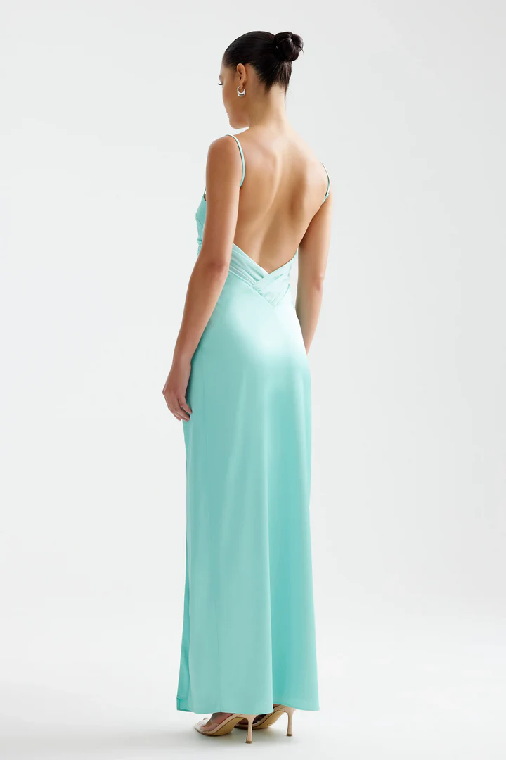 Classic Sheath/Column Spaghetti Straps Sleeveless V Shape Back Floor-Length Prom Dress