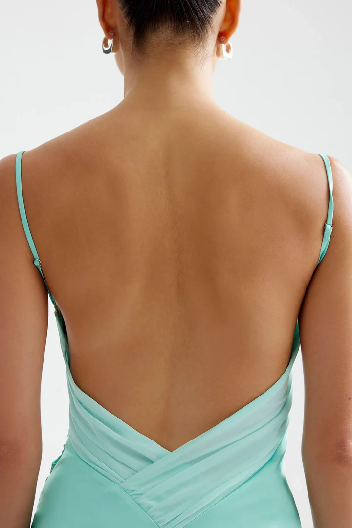 Classic Sheath/Column Spaghetti Straps Sleeveless V Shape Back Floor-Length Prom Dress