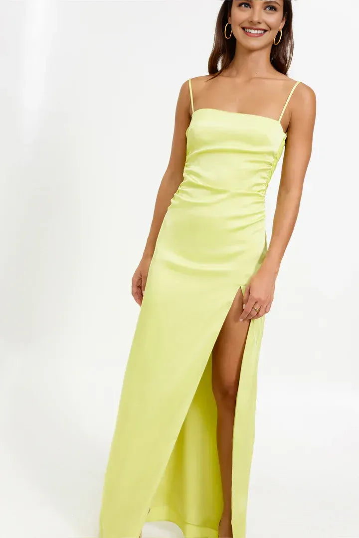 Classic Sheath/Column Spaghetti Straps Sleeveless V Shape Back Floor-Length Prom Dress