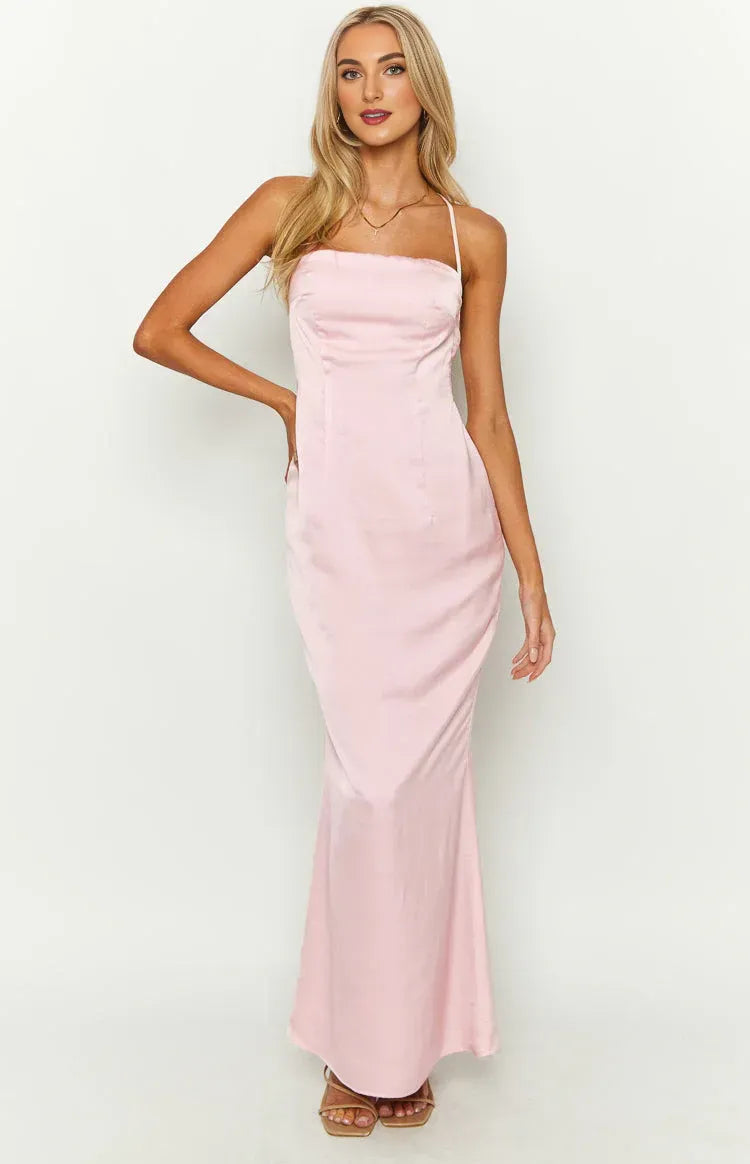 Classic Sheath/Column Square Neck Sleeveless Backless Floor-Length Prom Dress