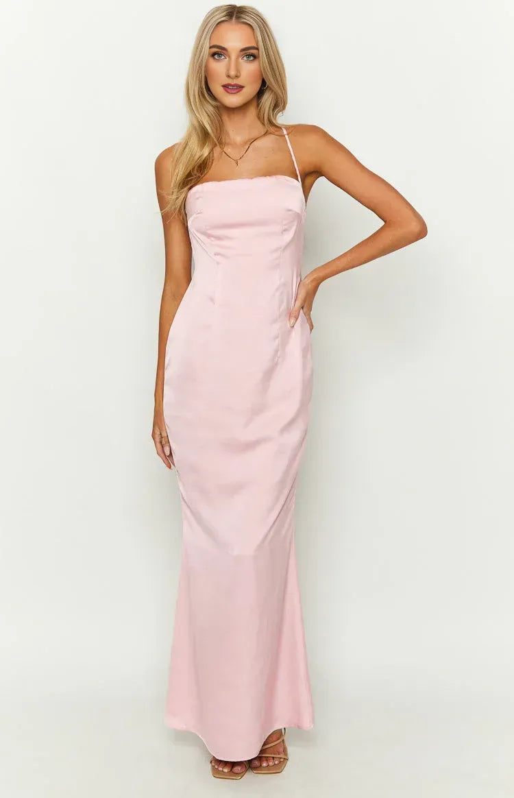 Classic Sheath/Column Square Neck Sleeveless Backless Floor-Length Prom Dress