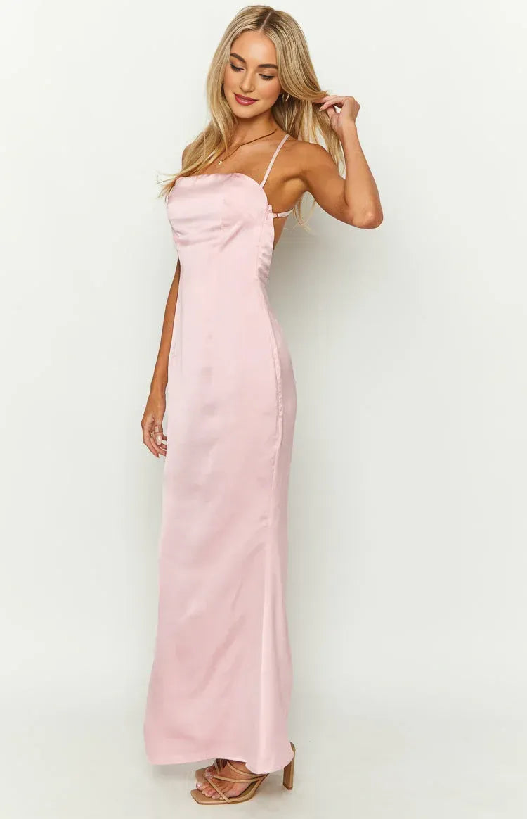 Classic Sheath/Column Square Neck Sleeveless Backless Floor-Length Prom Dress