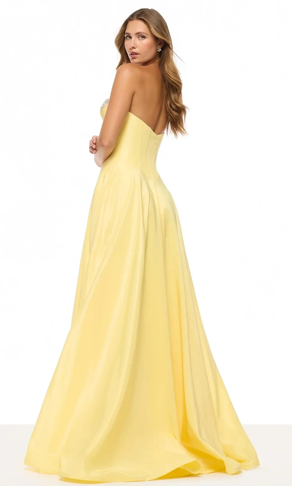 Classic A-Line Sweetheart Corset Embellished Bust Slit Yellow Floor-Length Prom Dress