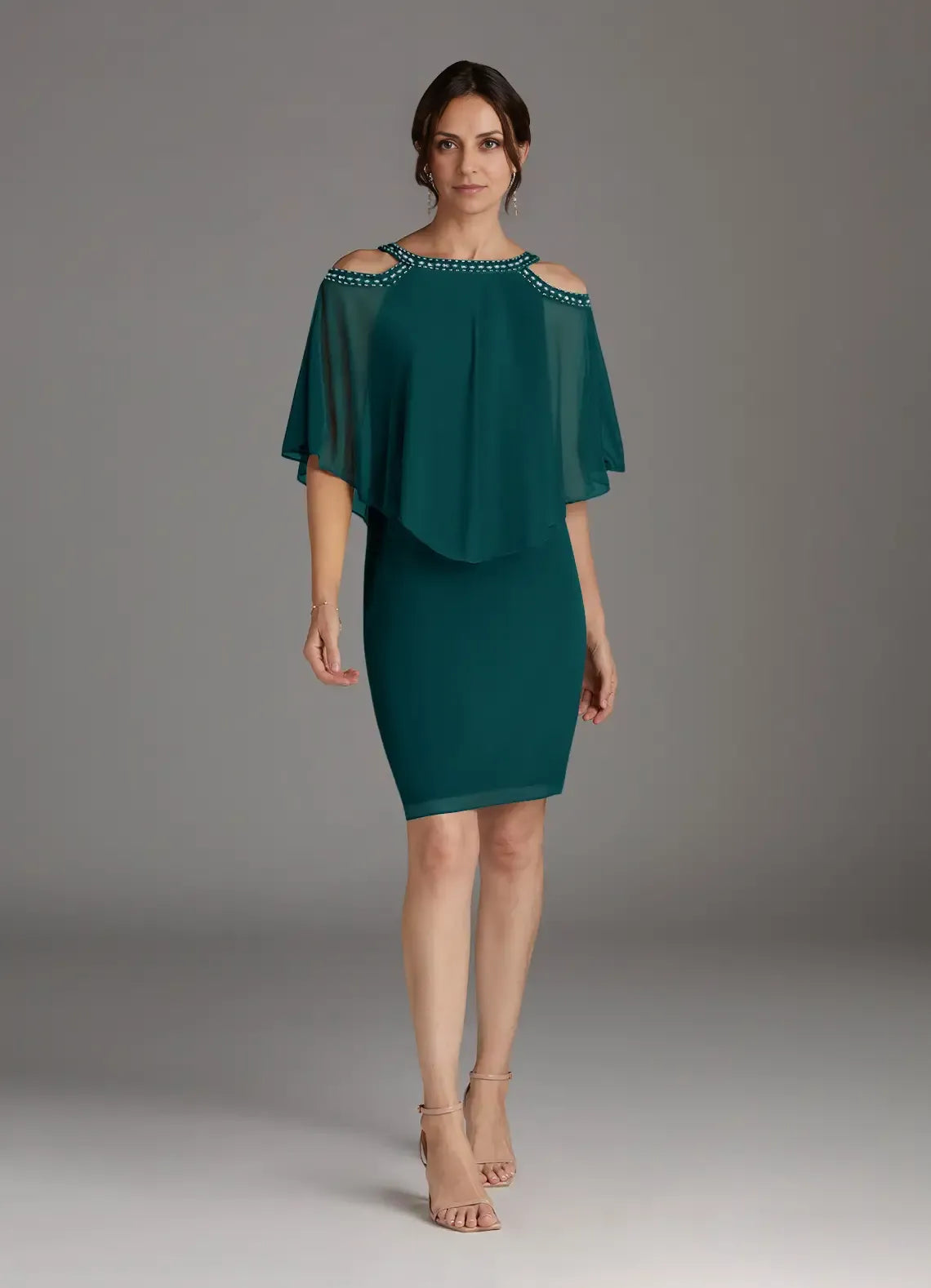 Classics Sheath Scoop Neck Cape Sleeve Back Zip Knee-Length Mother of the Bride Dress