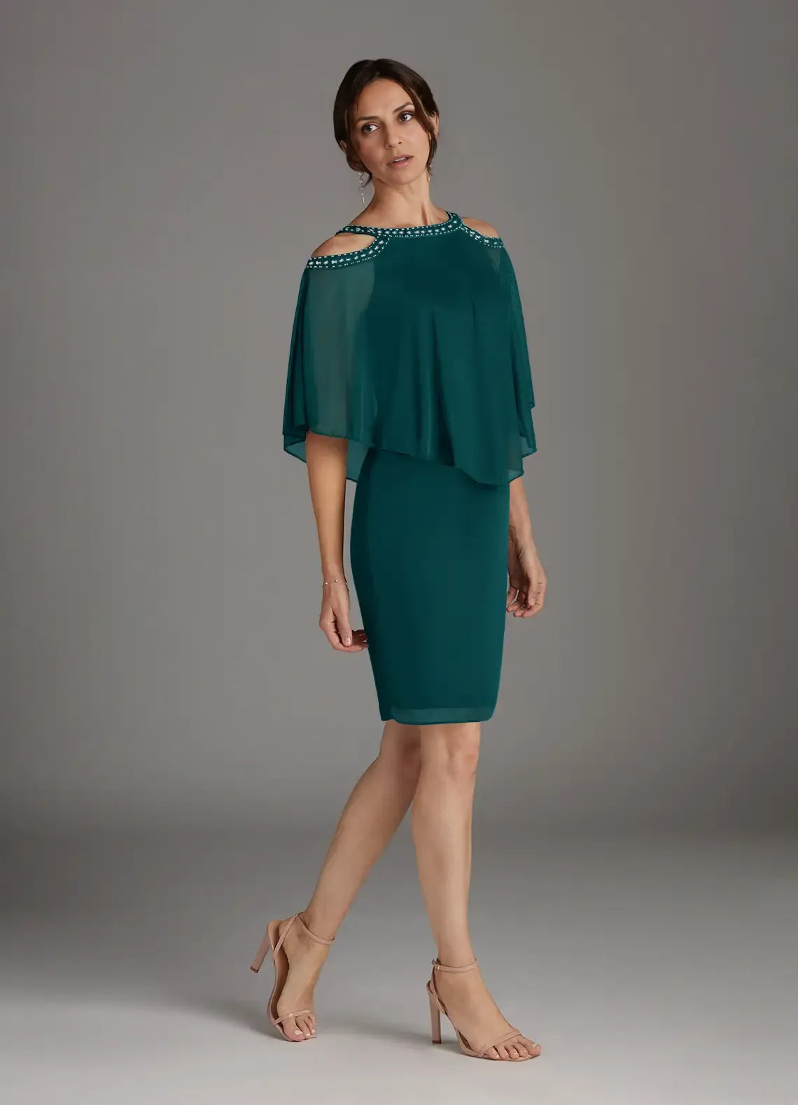 Classics Sheath Scoop Neck Cape Sleeve Back Zip Knee-Length Mother of the Bride Dress