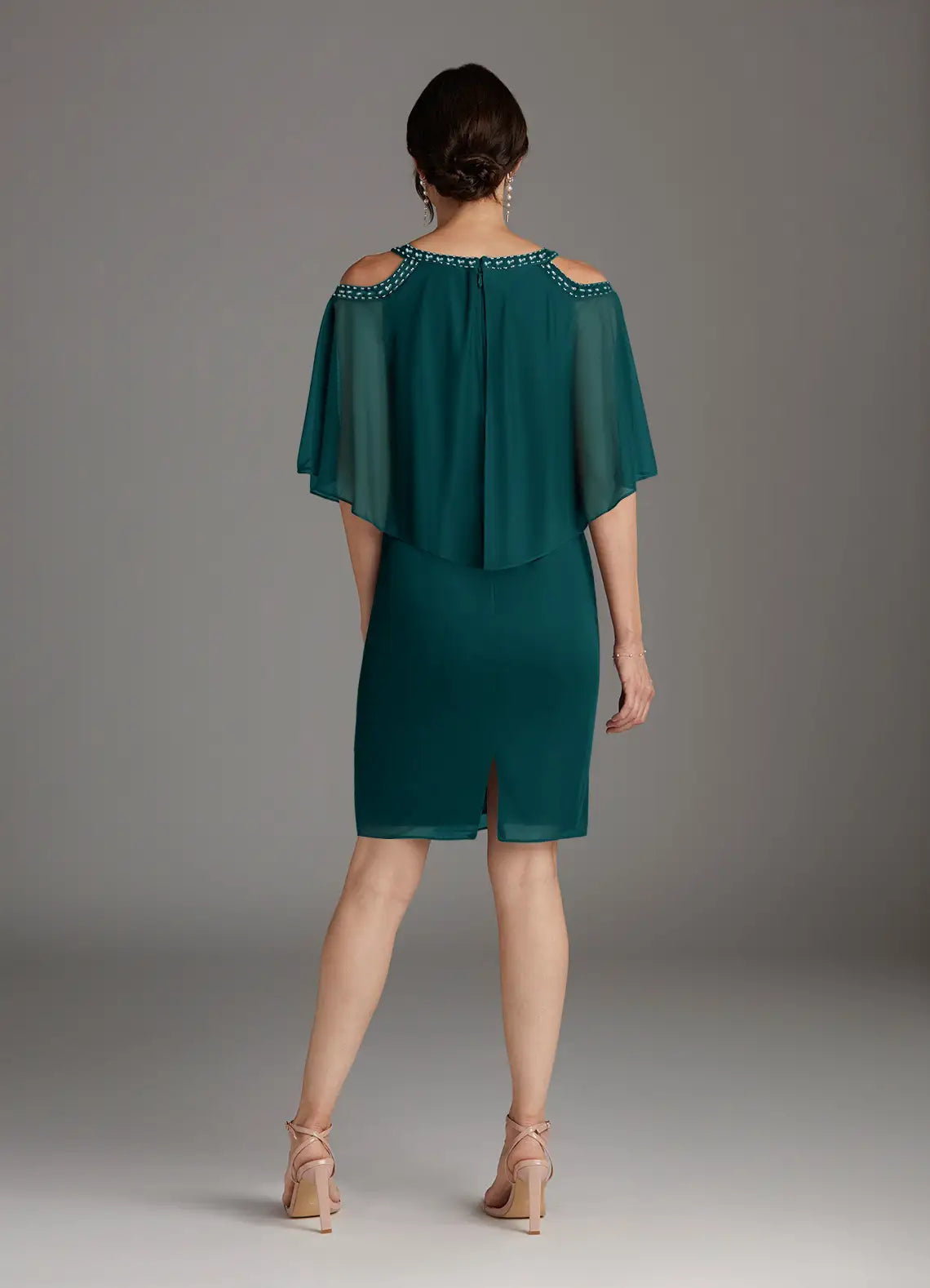 Classics Sheath Scoop Neck Cape Sleeve Back Zip Knee-Length Mother of the Bride Dress