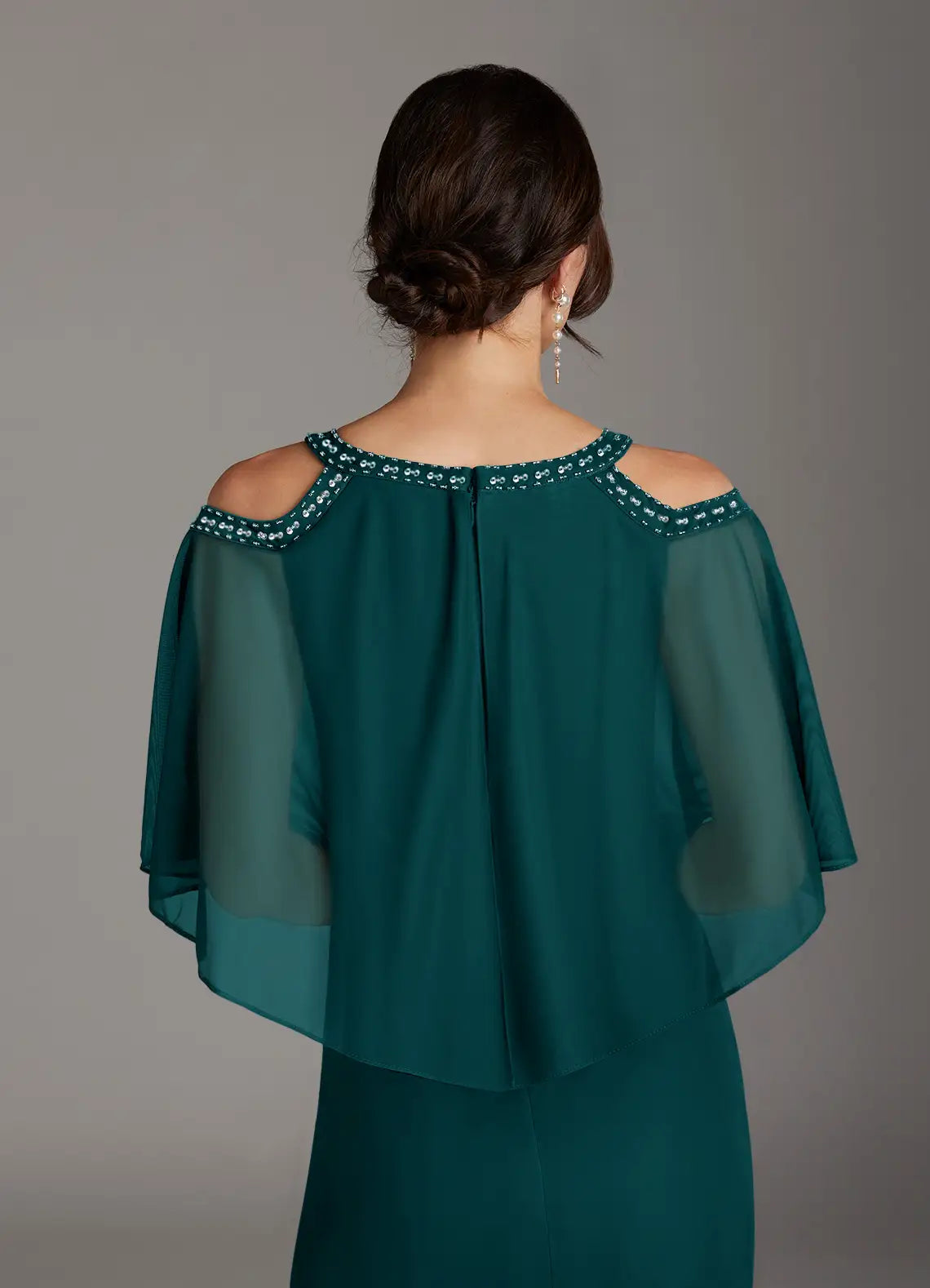 Classics Sheath Scoop Neck Cape Sleeve Back Zip Knee-Length Mother of the Bride Dress