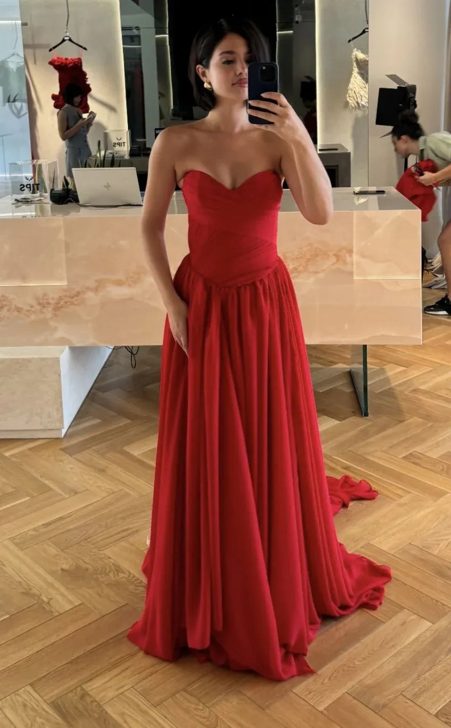 Classy Strapless Sleeveless A-Line Chiffon Pleats Long Prom Dress