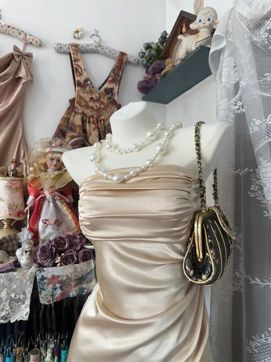 Classy Strapless Sleeveless A Line Layered Satin Ankle-Length Party Dress