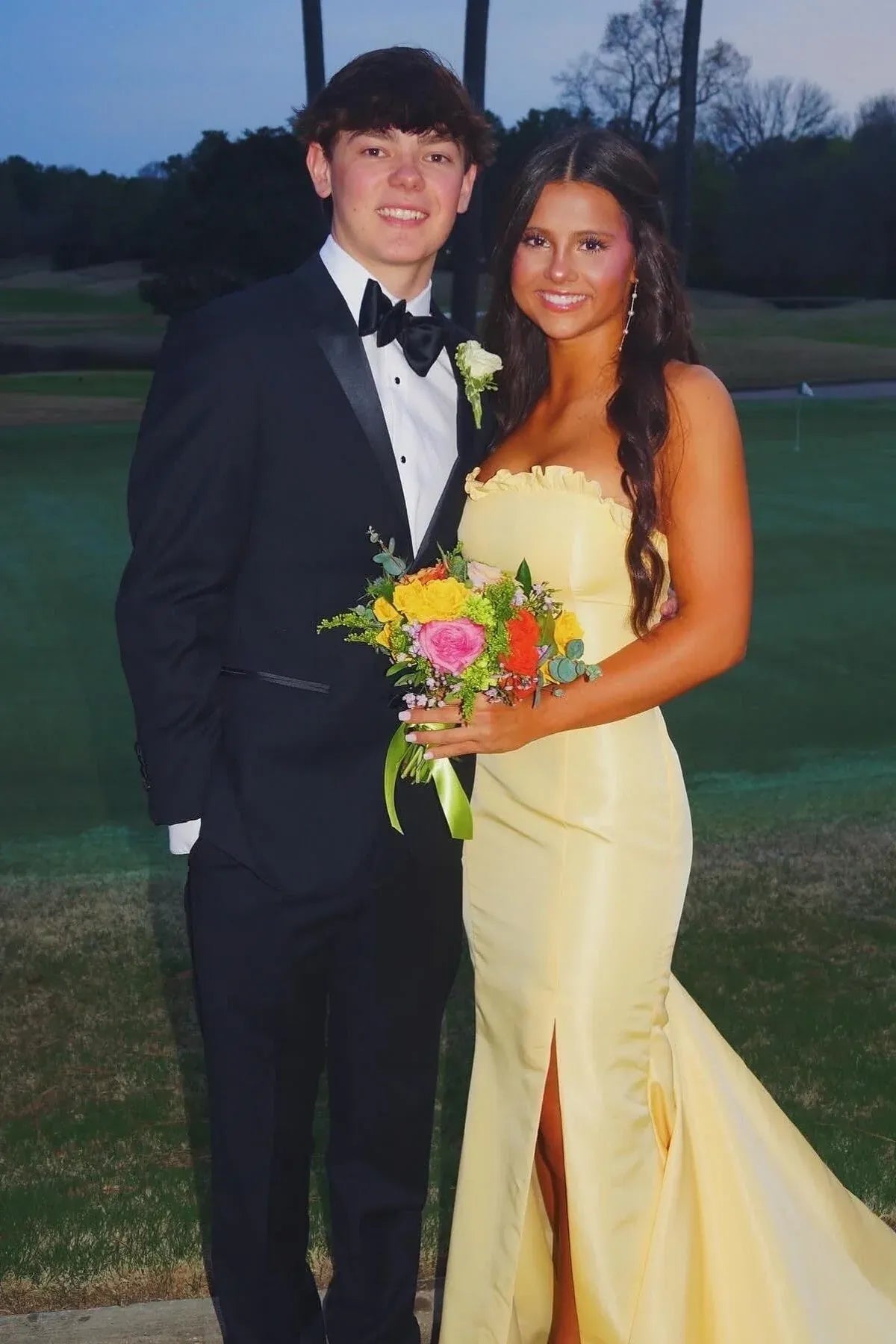 Classy Strapless Sleeveless Mermaid Slit Satin Long Prom Dress