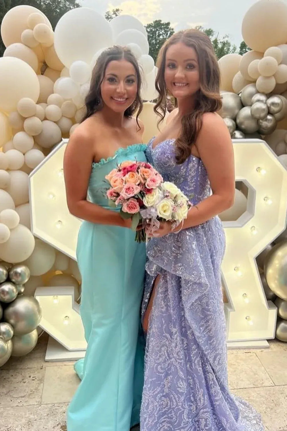 Classy Strapless Sleeveless Mermaid Slit Satin Long Prom Dress