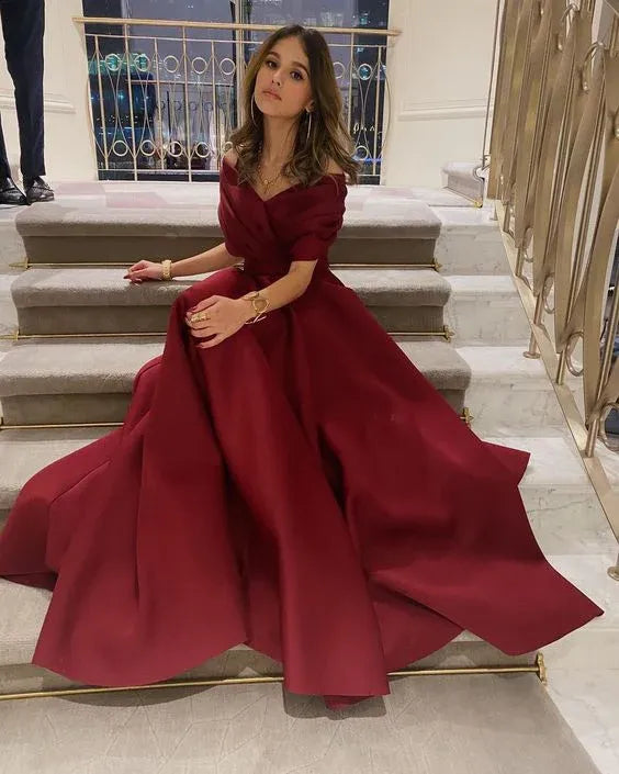 Classy V Neck Sleeveless A-Line Pleated Satin Floor-Length Evening Dress