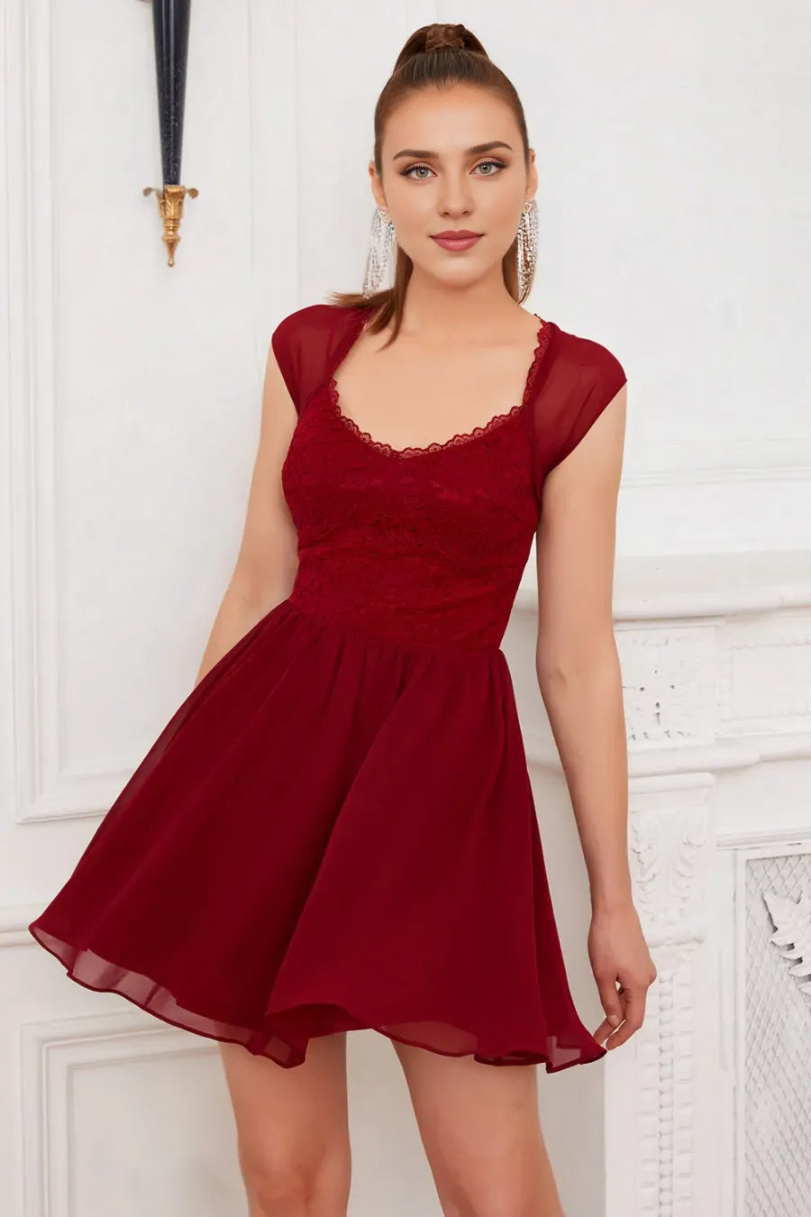 Weitese Prom Dress Store Burgundy Lace Short Cocktail Homecoming Dress Formal Women's Dresses