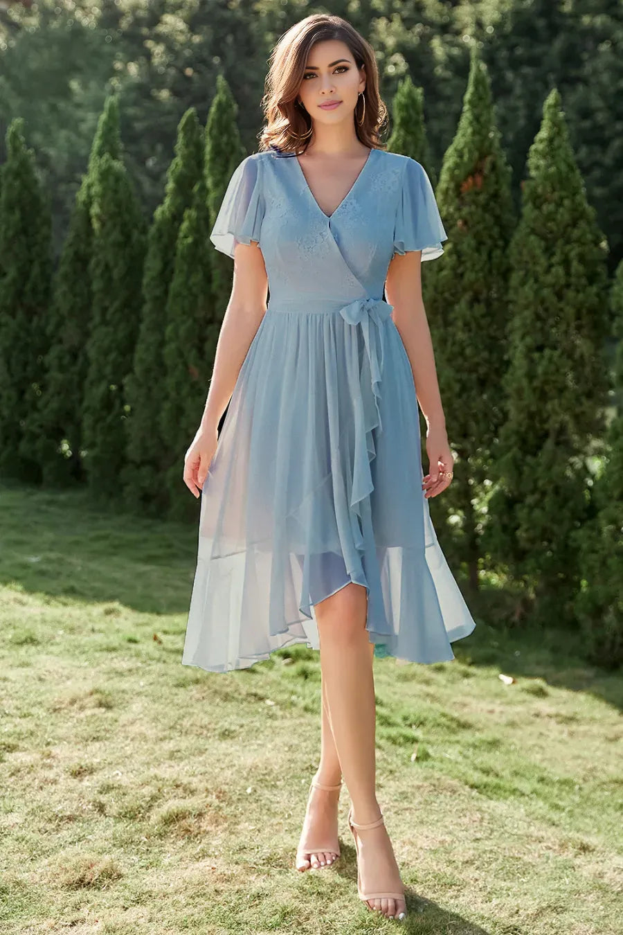 Weitese Prom Dress Store A-line Blue Chiffon Wrap Cocktail Homecoming Dress Formal Women's Dresses
