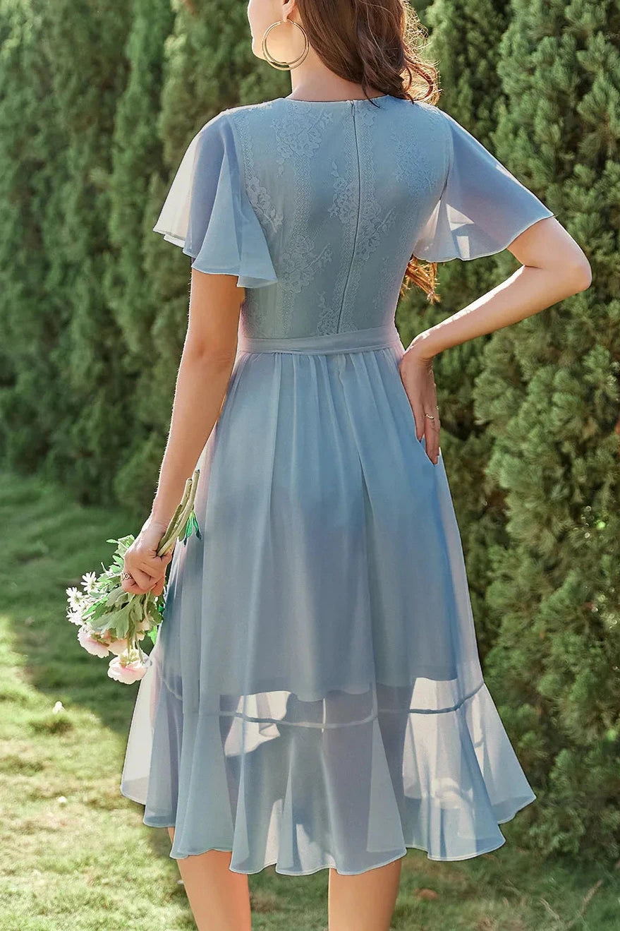 Weitese Prom Dress Store A-line Blue Chiffon Wrap Cocktail Homecoming Dress Formal Women's Dresses