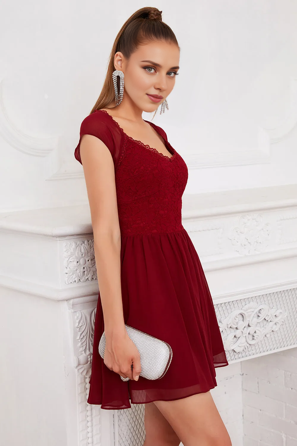 Weitese Prom Dress Store Burgundy Lace Short Cocktail Homecoming Dress Formal Women's Dresses