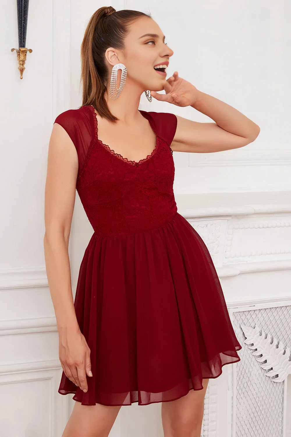 Weitese Prom Dress Store Burgundy Lace Short Cocktail Homecoming Dress Formal Women's Dresses