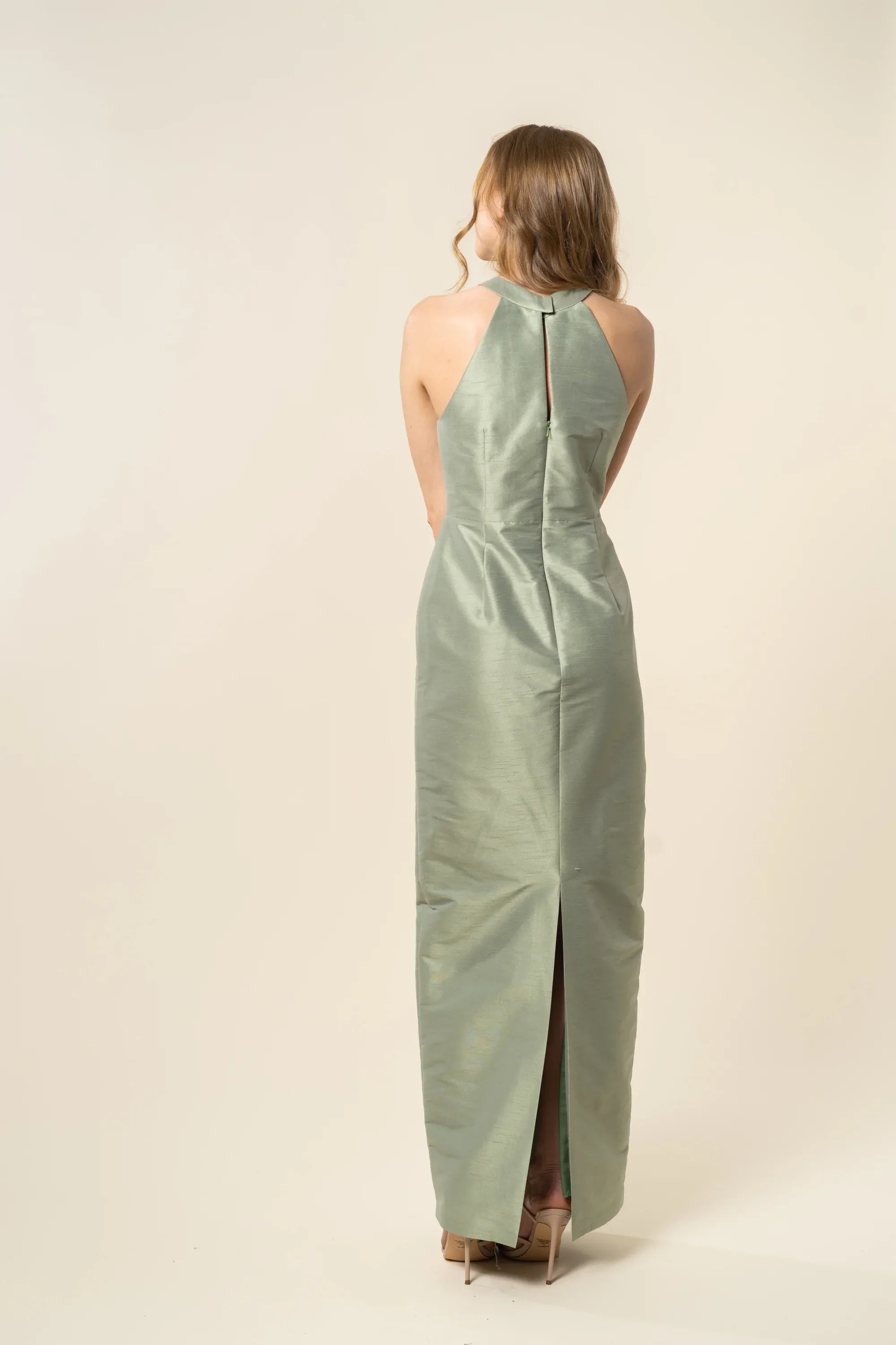 Vestido de fiesta elegante de satén con escote halter, hombros descubiertos, largo hasta el suelo, sin mangas, para mujer, gran oferta 